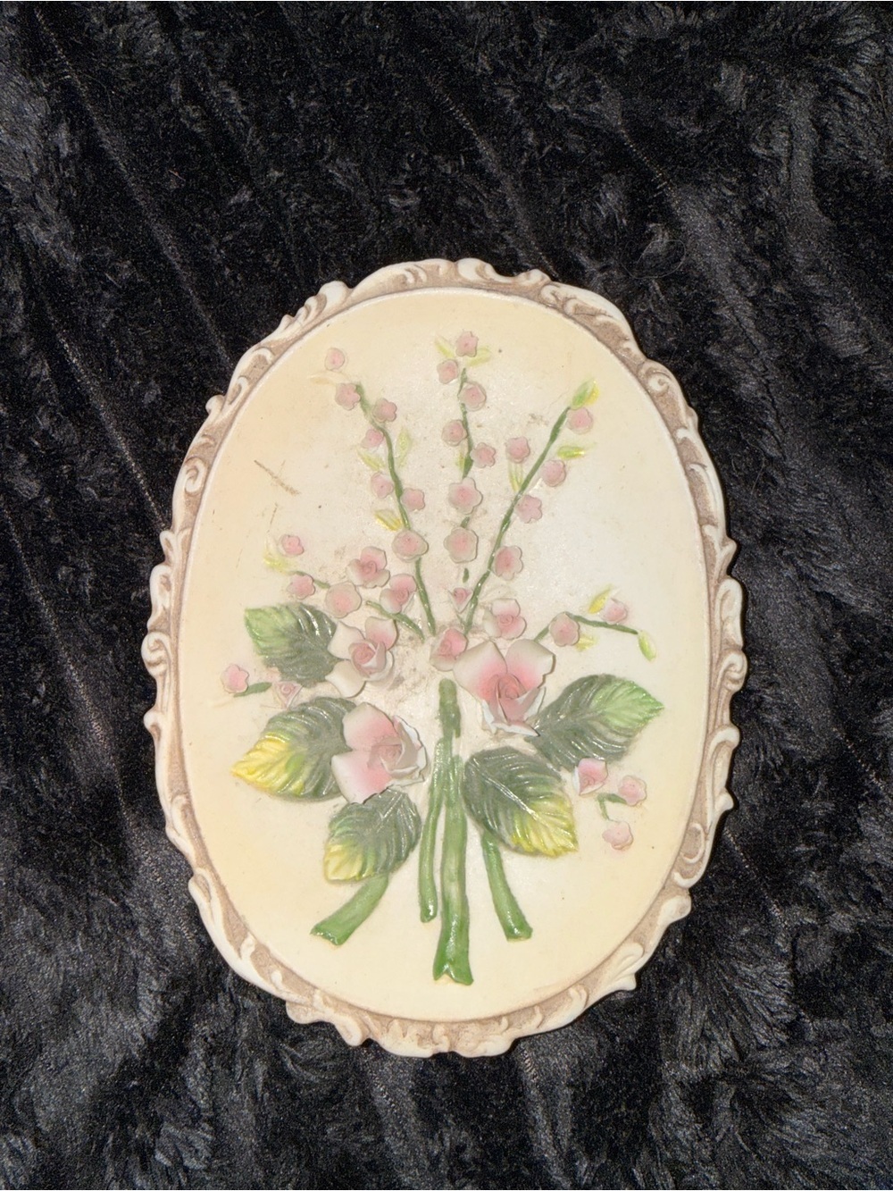 Vintage Floral Relief Wall Plaque - Pink & Green Bouquet - Picture 1 of 4